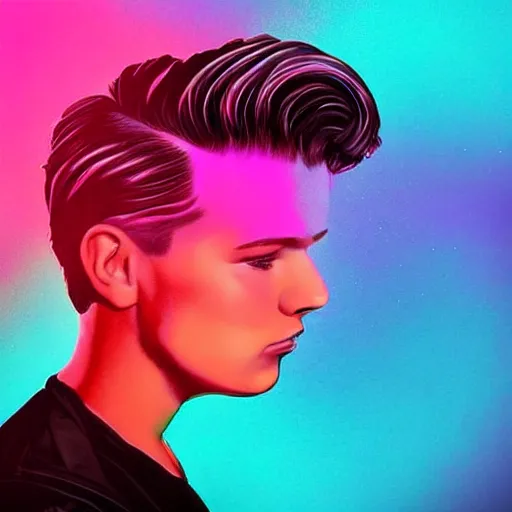 Image similar to a very beautiful synthwave profile picture