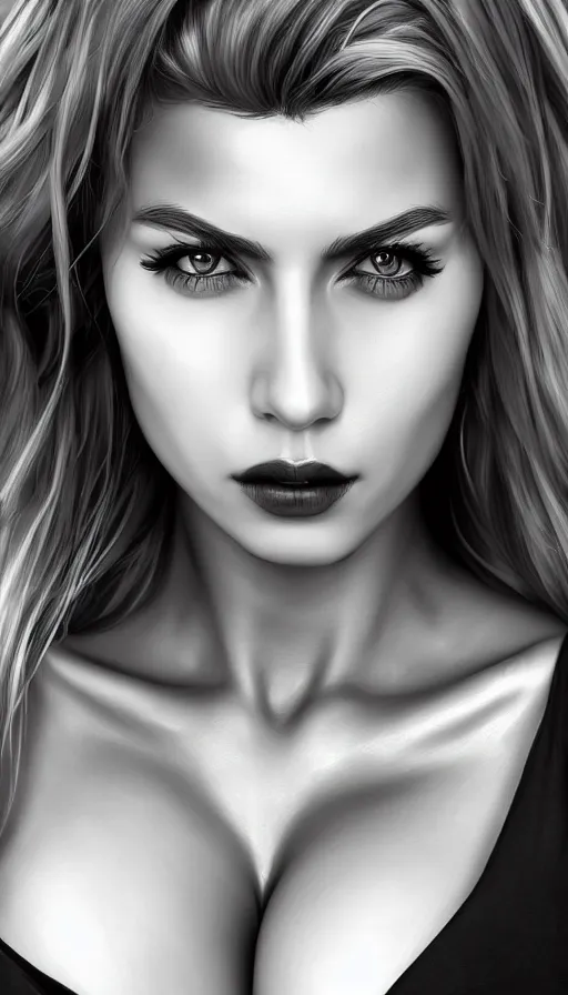 Image similar to up close portrait of a beautiful woman in black and white, photorealistic, upper body, art by diego fazio and diegoKoi and artgerm, concept art, hyper sharp focus, 8k highly detailed