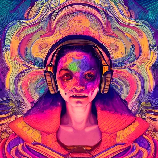 Image similar to An extremely psychedelic experience, colorful, surreal, dramatic lighting, cosmonaut, LSD, face, detailed, intricate, elegant, highly detailed, digital painting, artstation, concept art, smooth, sharp focus, illustration, art by Sam Spratt, Dan Mumford, Artem Demura and Alphonse Mucha