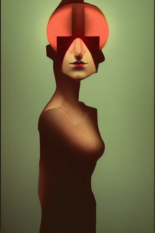 Image similar to woman wearing Oculus and digital glitch head Edward Hopper and James Gilleard, Zdzislaw Beksisnski, higly detailed