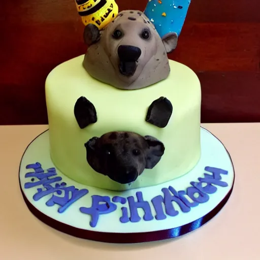 Image similar to birthday cake with a hyena sitting on top