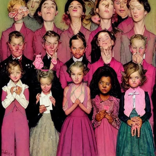 Prompt: portrait of a pink gang, by norman rockwell