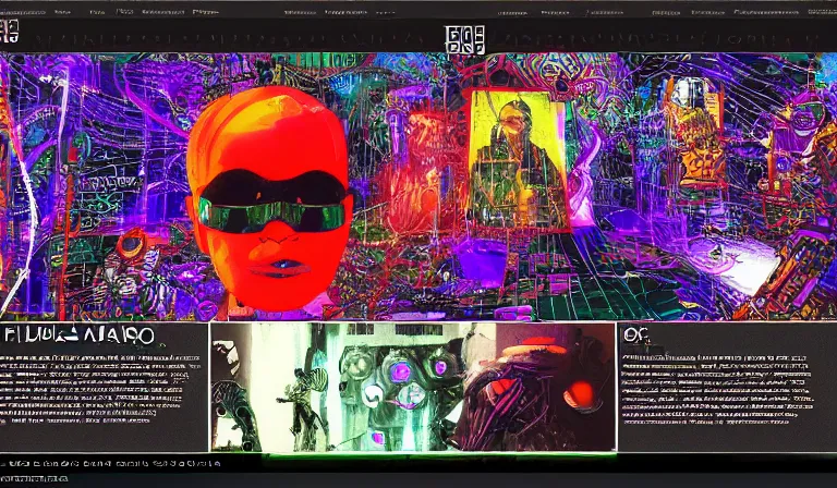 Image similar to Website for a Filipino cyberdeath cult, app design, web design, screenshot, System Shock 2, Deus Ex, by Nam June Paik, Frida Kahlo, Shiro Takatani