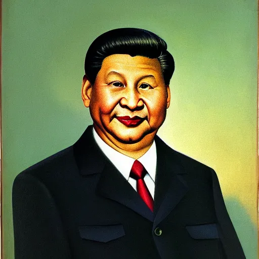 Image similar to Xi JinPing smiling portrait by Grant Wood.