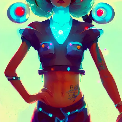 Prompt: a beautiful raver girl in crop top, concept art by pete mohrbacher and guweiz and ilya kuvshinov, digital art, highly detailed, intricate, sharp focus, trending on artstation hq, deviantart, unreal engine 5, 4 k uhd image