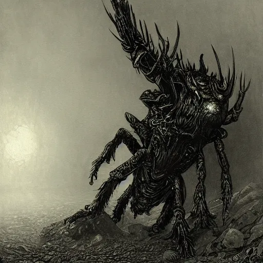 Prompt: Beetle Monster by Gustave Doré in dark souls world