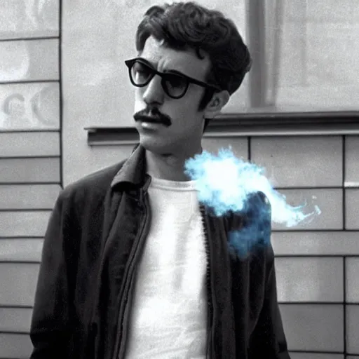 Image similar to Mario smoking in a french new wave Godard film aesthetic