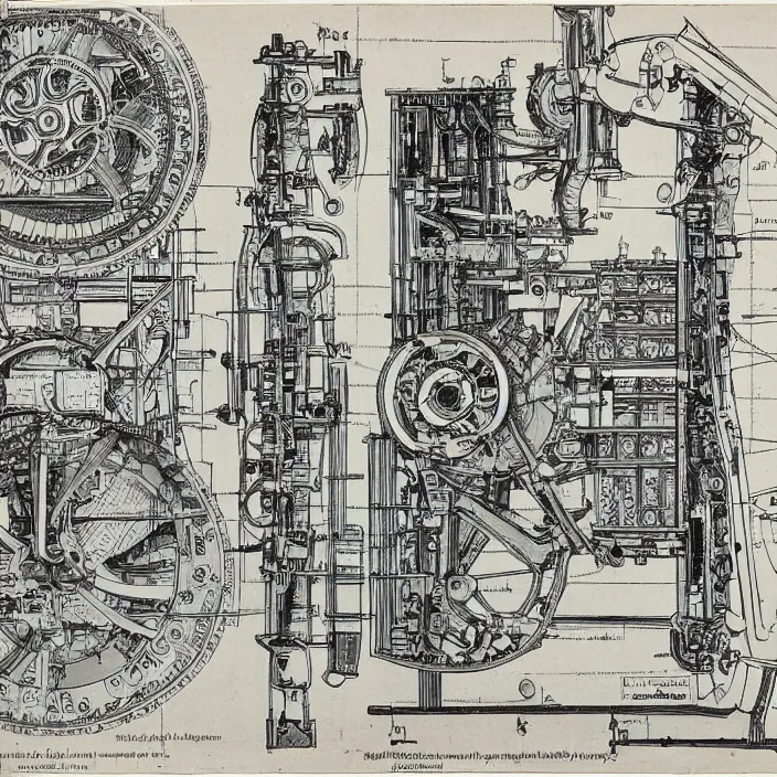 Prompt: detailed, intricate technical drawings from 1 8 4 0 for a mechanical display attachment to babbage's difference engine