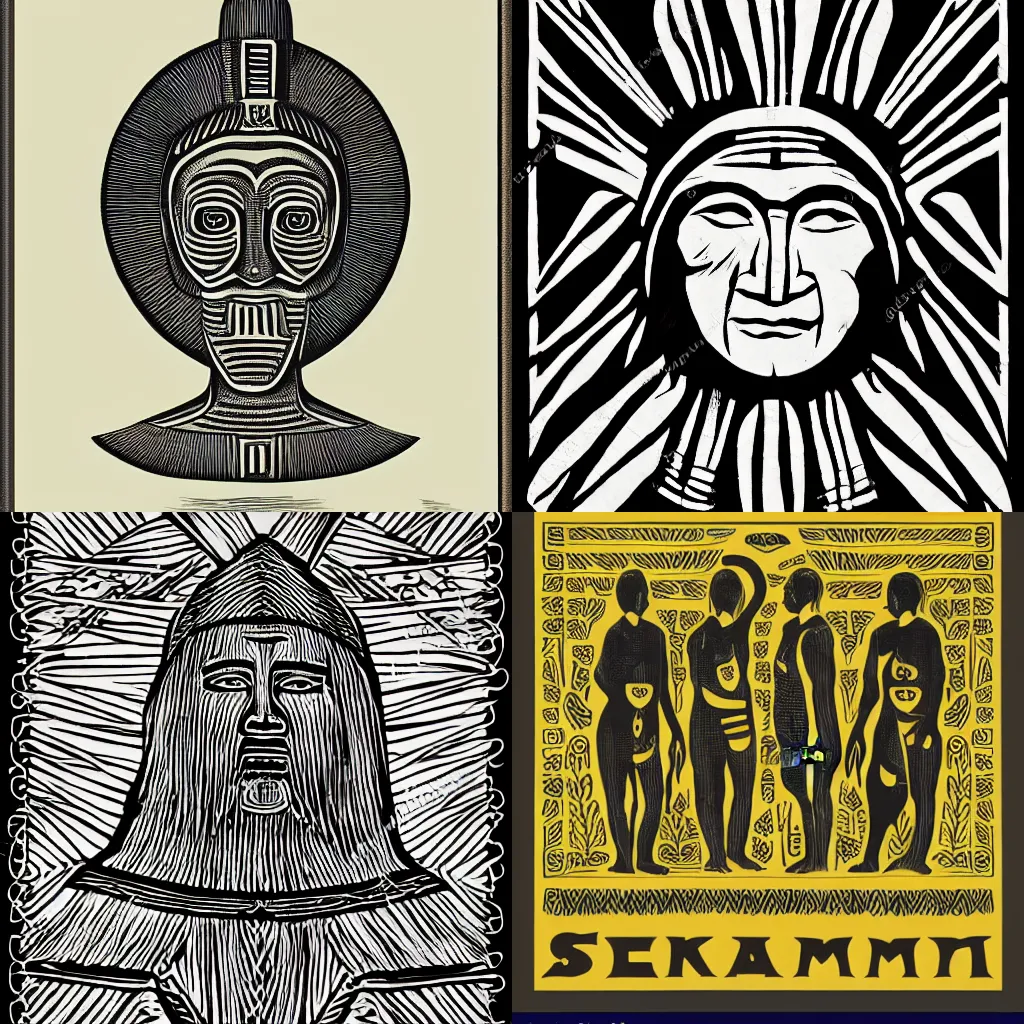 Prompt: logo design of the Selk´nam people, engraving by moevius, vector image