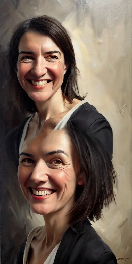 Prompt: maia sandu smiling painting by james gurney greg rutkowski photo by angelique boissiere art streiber, photorealistic, hyperdetailed