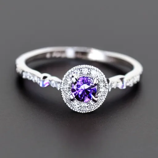 Image similar to a beautiful engagement ring made out of silver and purple fire, high quality, photo realistic, detailed, 8k