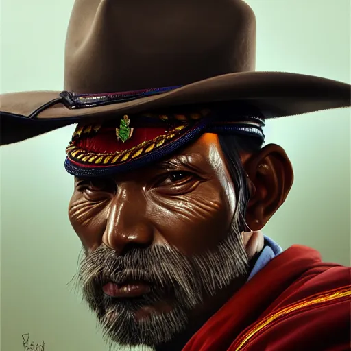 Image similar to portrait painting of an arakocra sheriff, sharp focus, award - winning, trending on artstation, masterpiece, highly detailed, intricate. art by merwild and ernesto irawan and rachel denton