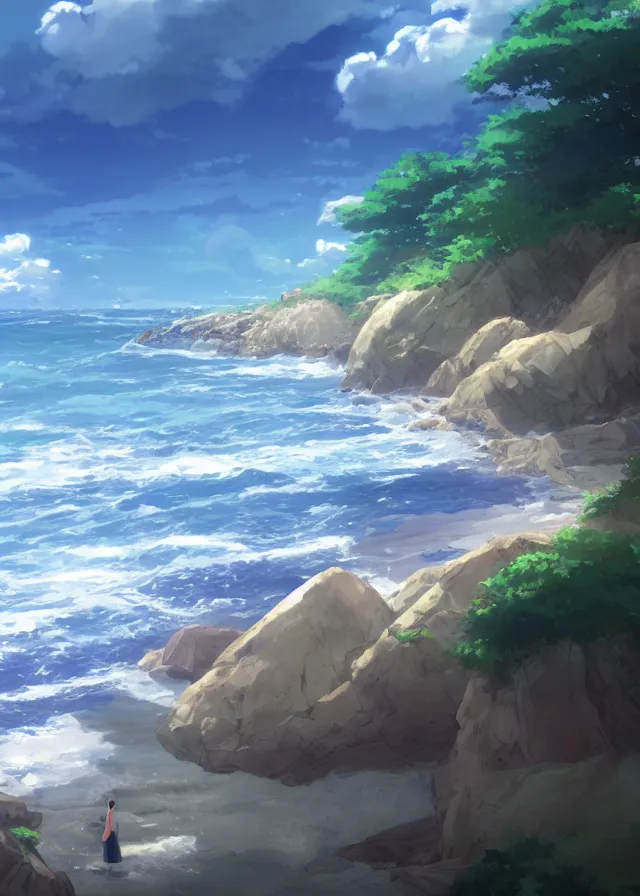 Image similar to sea shore, makoto shinkai