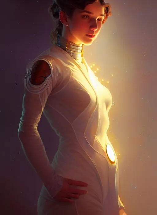 Image similar to full body portrait of girl, chemisty, sci - fi, glowing lights!! intricate, elegant, highly detailed, digital painting, artstation, concept art, smooth, sharp focus, illustration, art by artgerm and greg rutkowski and alphonse mucha, 8 k