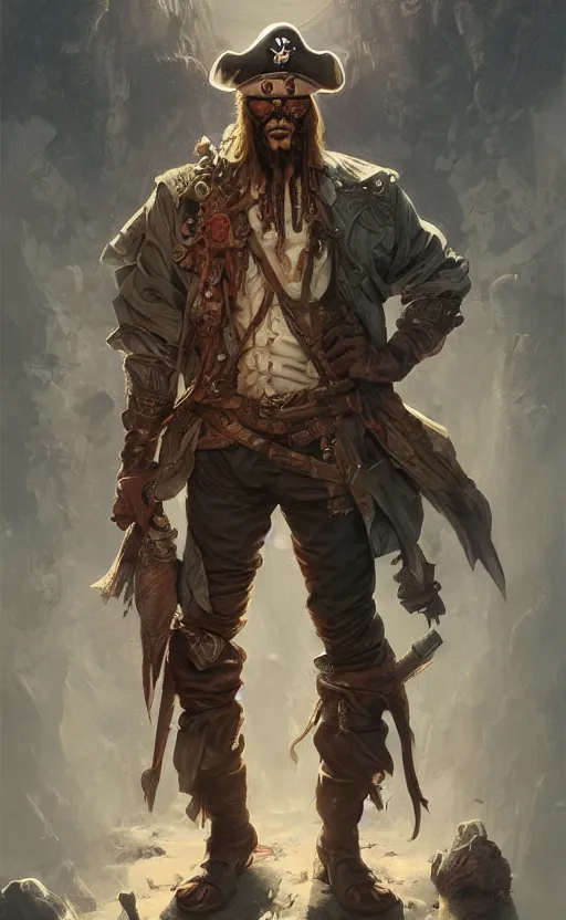 Image similar to full body of pirate getting drunk, symmetrical face features, front game card, drark, marvel comics, dark, intricate, highly detailed, smooth, artstation, digital illustration by ruan jia and mandy jurgens and artgerm and wayne barlowe and greg rutkowski and zdislav beksinski