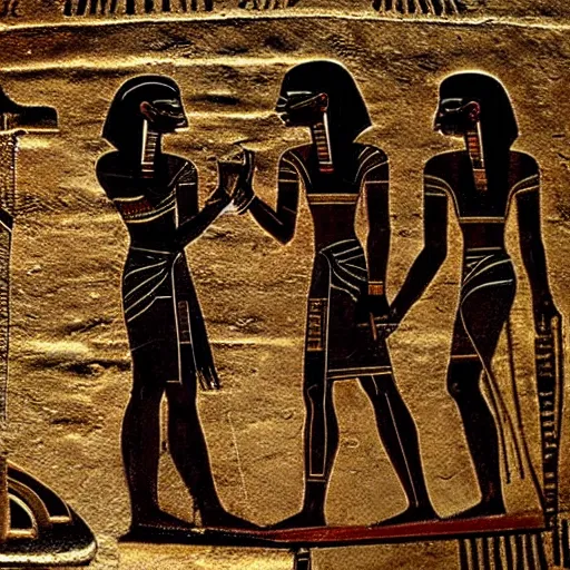 Prompt: ancient egyptian hieroglyphics depicting the first contact with alien life