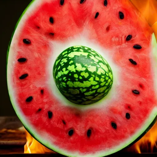 Image similar to photo of a watermelon on fire