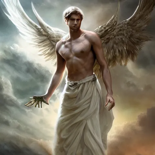 Image similar to an extremely white male angel, matte painting, concept art, extremely detailed, 4k