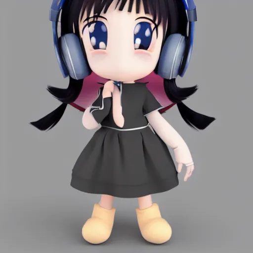 Image similar to cute fumo plush of a girl with studio headphones dabbing, anime girl, vray