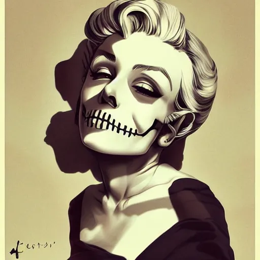 Image similar to anime skull portrait woman, balloons, marilyn monroe, elegant, highly detailed, hard shadows and strong rim light, art by jc leyendecker and atey ghailan and sachin teng