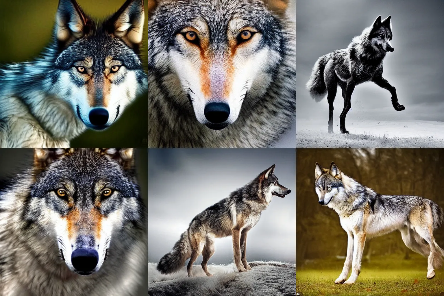 Prompt: mix between a wolf and a horse, ultrarealistic, detailed, award winning photography