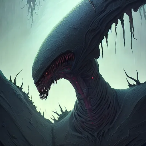 Image similar to professional ominous concept art of a predatory alien by artgerm and greg rutkowski ( thin white border ). an intricate, elegant, highly detailed digital painting, concept art, smooth, sharp focus, illustration, in the style of simon stalenhag wayne barlowe, igor kieryluk.