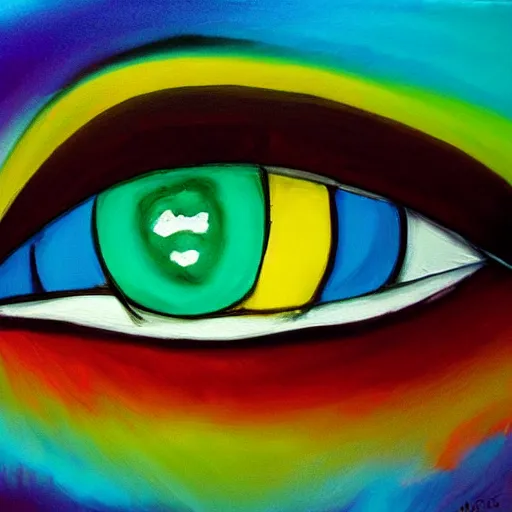 Image similar to abstract minimalist painting of colorful eyes