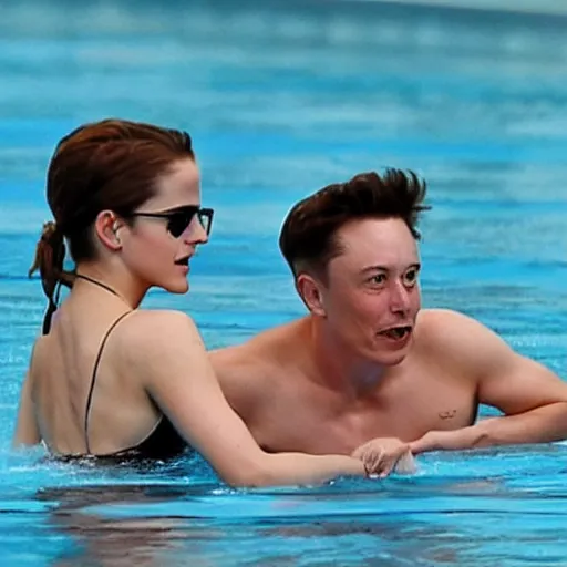 Image similar to emma watson and elon musk swimming together