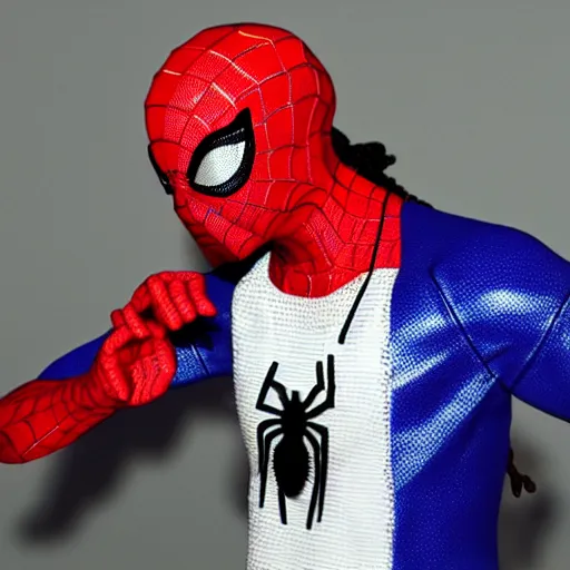 Image similar to 3 d printed collectible of snoop dog as spider man