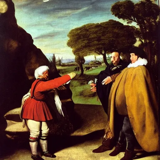 Prompt: Turning and turning in the widening gyre, the falcon cannot hear the falconer, painted by Diego Velazquez