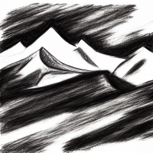 Image similar to charcoal pencil sketch of mountains, lower third, high contrast, black and white