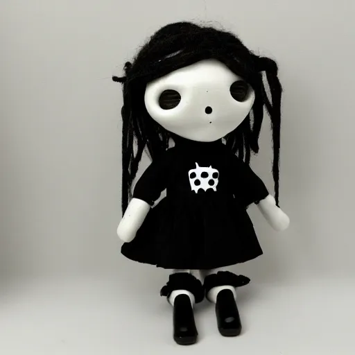 Prompt: creepy doll cursed witchcraft black eyes toy Lovecraftian dark blackness simple doll