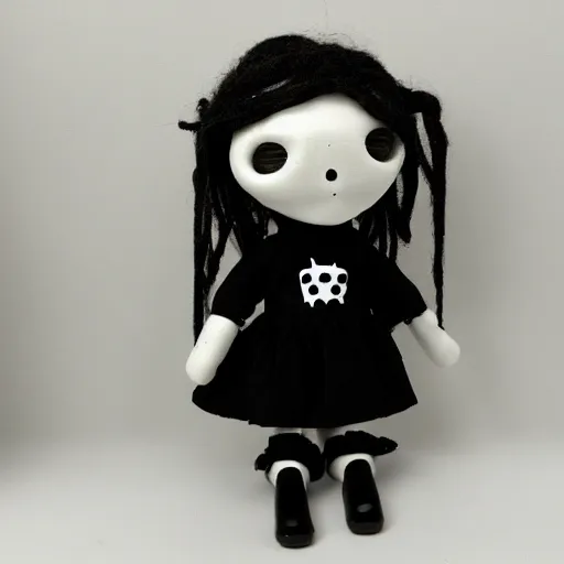 Image similar to creepy doll cursed witchcraft black eyes toy Lovecraftian dark blackness simple doll