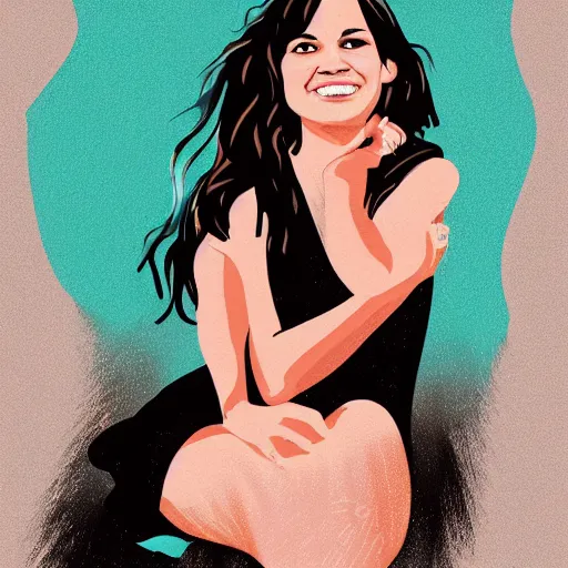 Image similar to an illustration of a norah jones long hair, digital art