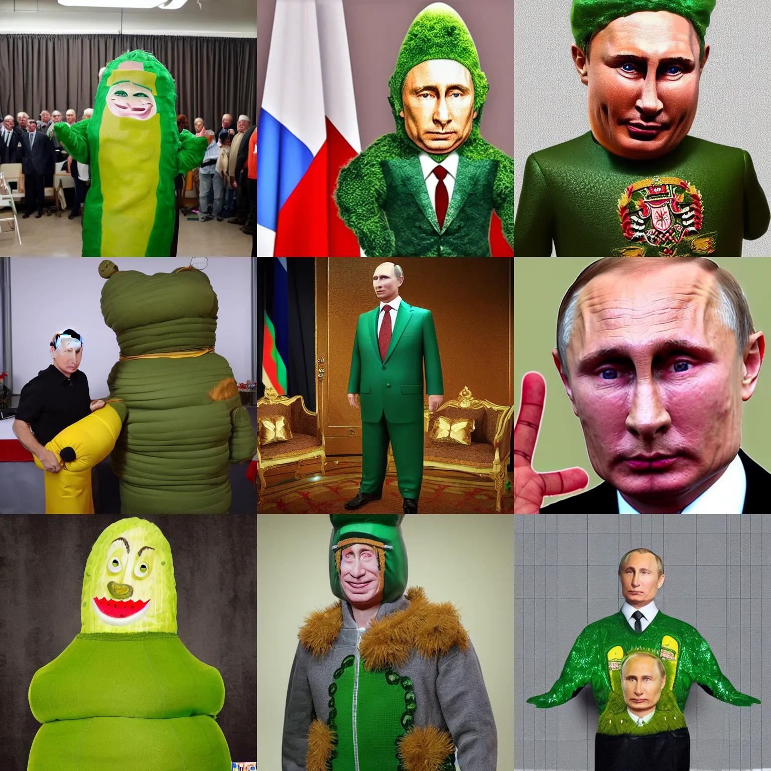 Prompt: putin wearing pickle costume, highly detailed, studio lighting