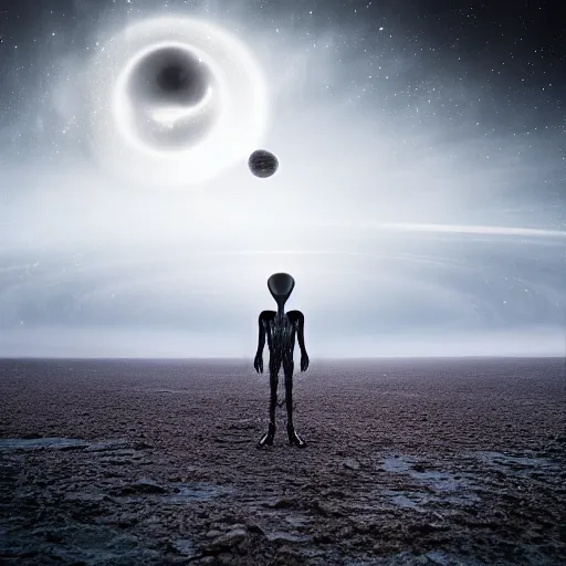 Image similar to an amazing award winning portrait photo of an alien on an unknown planet