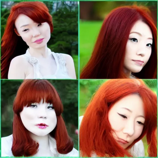 Prompt: 4 pics, japanese redhead, in the park of chiba dog