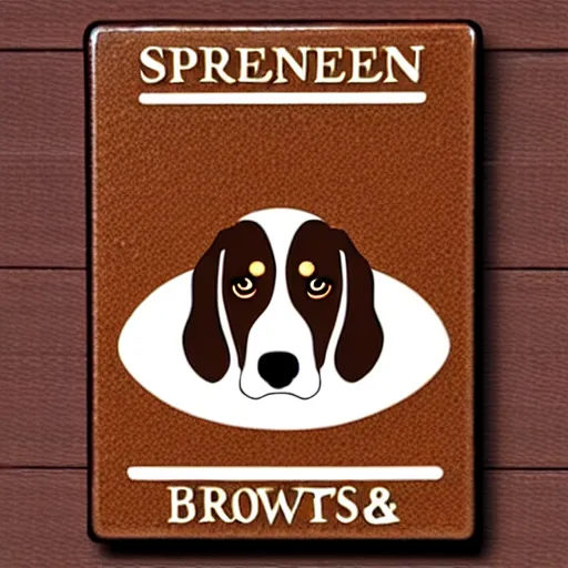 Prompt: brown and white sprocker spaniel pub plaque logo no text