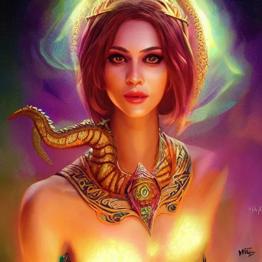 Image similar to photo of a cute female bellydancer dragon, anthropomorphic, sharp focus, illustration, ultra real, masterpiece, glowing holy aura by magali villeneuve and stanley artgerm lau, wlop,