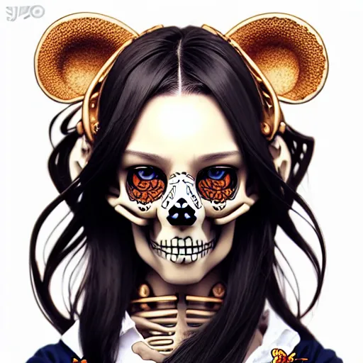 Image similar to anime manga skull portrait young woman skeleton, miffy, unreal engine, intricate, elegant, highly detailed, digital art, art by JC Leyendecker and sachin teng