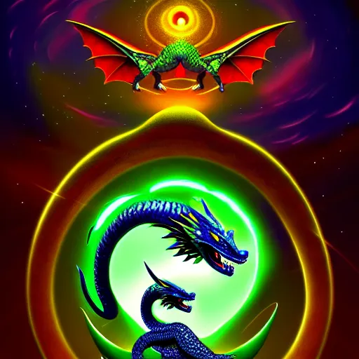 Image similar to illustration of the emerald dragon ouroboros god gaving birth to the universe, epic, masterpiece, digital art, matte painting, bold shapes, hard edges, trending on artstation, by kate irwin