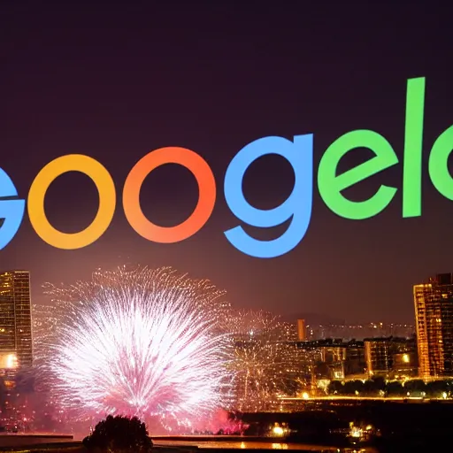 Prompt: the google logo in the night sky made out of fireworks