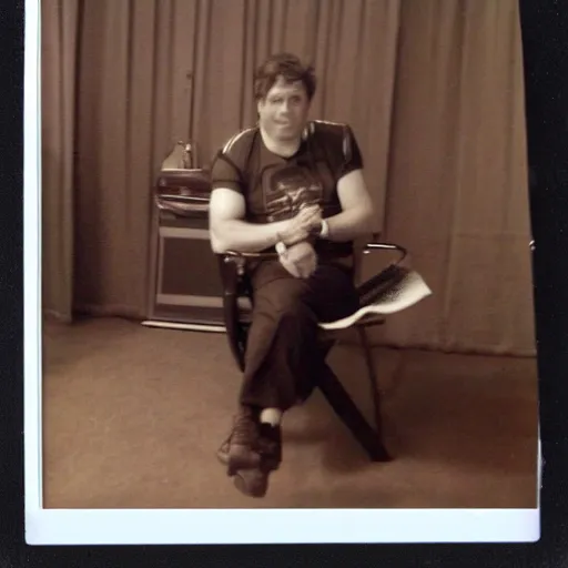 Image similar to polaroid photo of Philp J Fry from futurama as a man IMG_1413.JPG Kodak sitting in chair relaxing