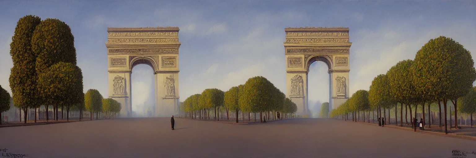 Image similar to Arc de Triomphe oil painting magritte