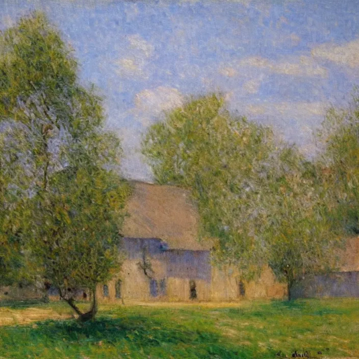 Image similar to a building in a serene landscape, impressionism