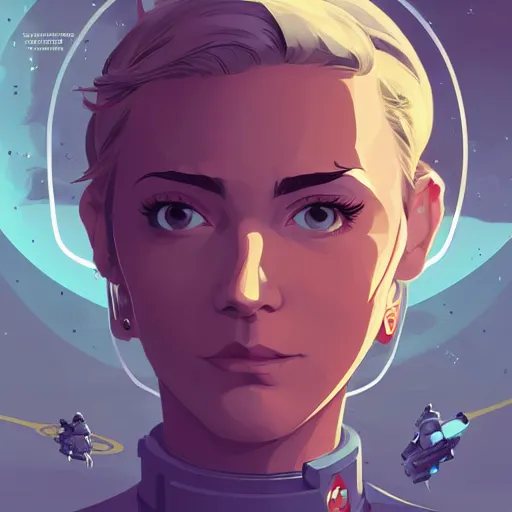 Prompt: character concept art, stoic heroic emotionless square-jawed butch blonde handsome woman engineer, no makeup, in flight suit, on space station, science fiction, in the Style of Artgerm and Charlie Bowater and Atey Ghailan and Mike Mignola, vibrant colors and hard shadows and strong rim light, Comic Cover Art, plain background, trending on artstation