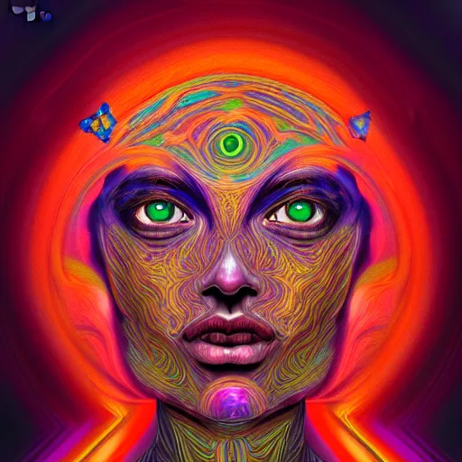 Image similar to An extremely psychedelic portrait of the Third Eye, surreal, LSD, face, detailed, intricate, elegant, lithe, highly detailed, digital painting, artstation, concept art, smooth, sharp focus, illustration