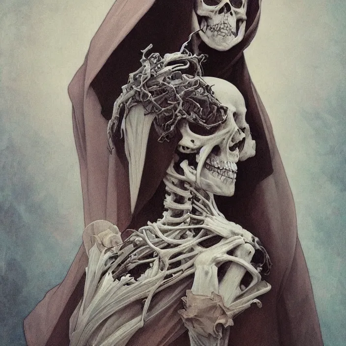 Prompt: A portrait of A Skeleton Nun by Ross Tran!!! and alphonse mucha and greg rutkowski! and Gustave Doré!! and Zdzisław Beksiński!,In style of Impressionism.Symmetry.Highly detailed face.Fantasy,smooth,hyper detailed,sharp focus,Soft light.trending on artstation.oil on canvas