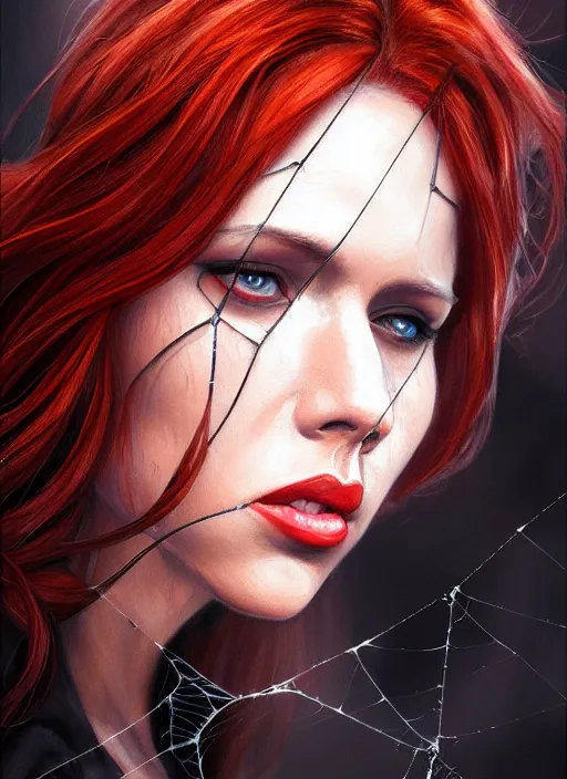 Image similar to painting of a black widow weaves a web, highly detailed, digital painting, artstation, concept art, smooth, sharp focus, illustration, art by gabriele dell otto, 8 k