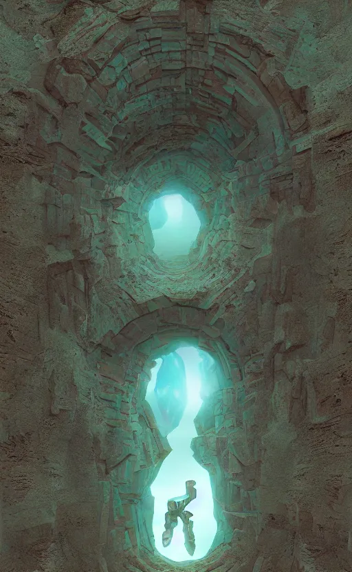 Image similar to the portal inside the portal inside the portal inside the portal in the style of Roger Dean and beeple, 35mm, photo realistic, epic, cinematic